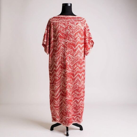 Garnet Hill Orange Kaftan Dress XL — Organic Cotton — 50” Length NWOT - Picture 3 of 7